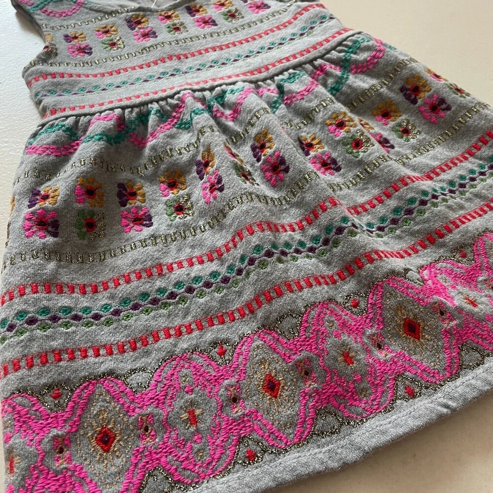 Peek Sleeveless Embroidered Dress Gray Pink Size 18-24M